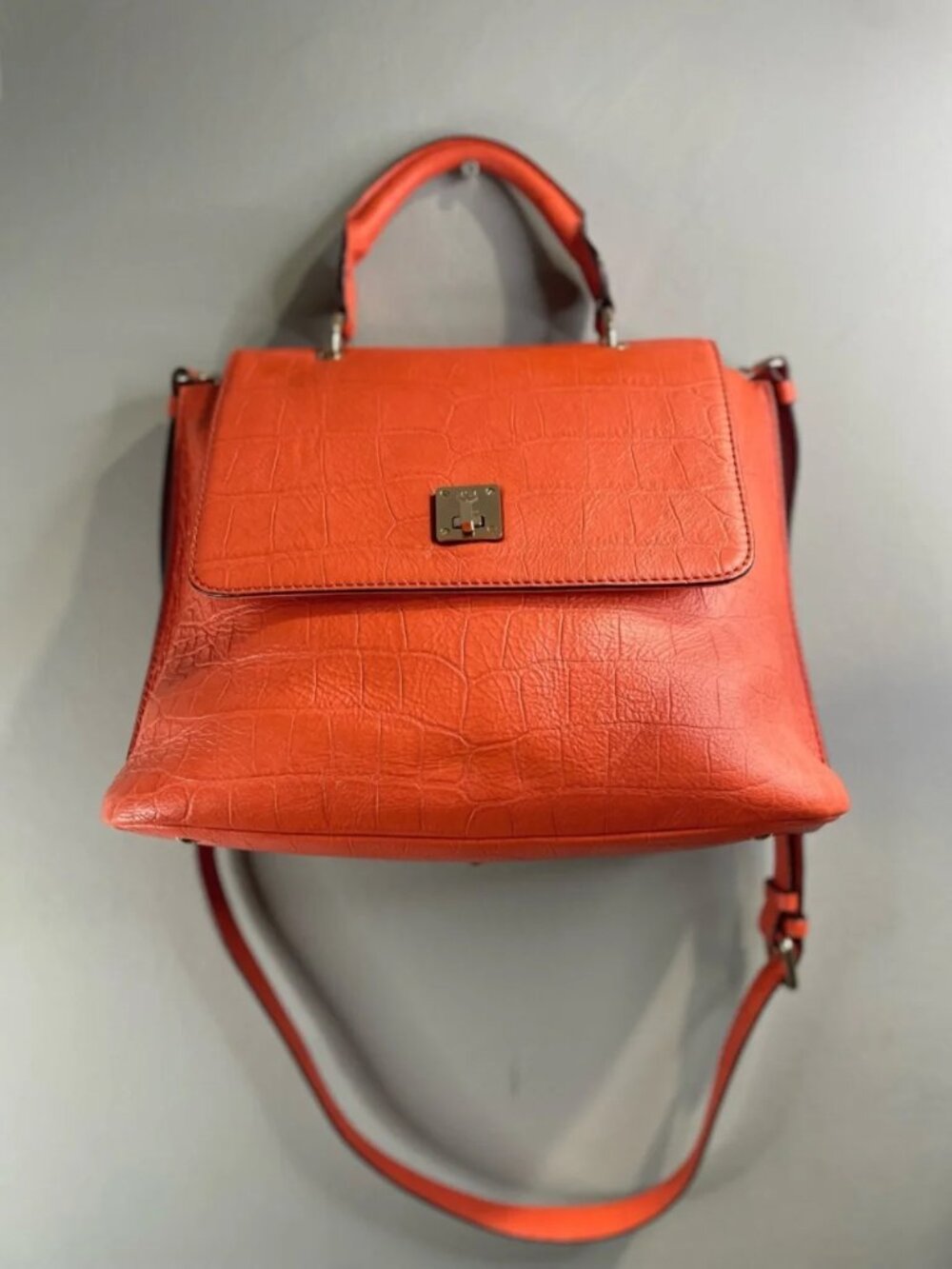 MCM Orange Croc-Embossed Leather Top Handle Satchel